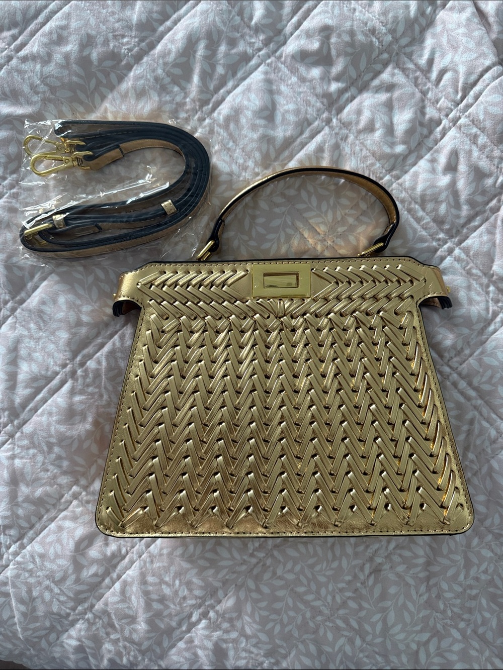 Gold Woven Top-Handle Women’s Bag